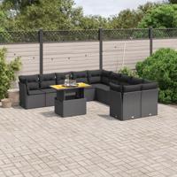 11-delige Loungeset met kussens poly rattan zwart - thumbnail
