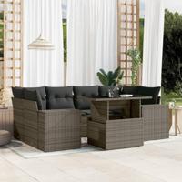7-delige Loungeset met kussens poly rattan grijs - thumbnail