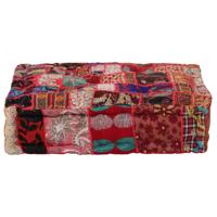 Poef patchwork vierkant handgemaakt 50x50x12 cm katoen rood - thumbnail