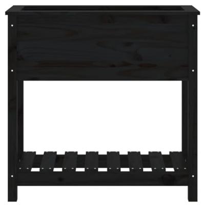Plantenbak met schap 82,5x34,5x81 cm massief grenenhout zwart - thumbnail