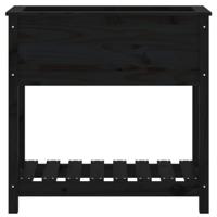 Plantenbak met schap 82,5x34,5x81 cm massief grenenhout zwart - thumbnail