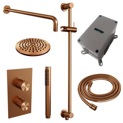 Koperen thermostatische inbouw regendouche set met 3-weg omstelling 20 cm douchekop en handdouche inclusief-accessoires