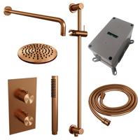 Koperen thermostatische inbouw regendouche set met 3-weg omstelling 20 cm douchekop en handdouche inclusief-accessoires - thumbnail