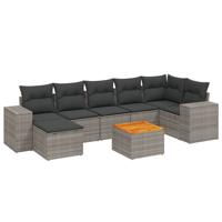 8-delige Loungeset met kussens poly rattan grijs - thumbnail