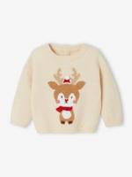 Baby Weihnachtspullover, Rentier mit Glitzer Oeko-Tex beige (poederkleur) - thumbnail