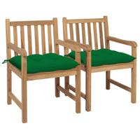 Tuinstoelen 2 st met groene kussens massief teakhout - thumbnail