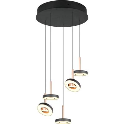 LED Hanglamp - Trio Select Guano - 5 Lichtpunten van 8 Watt - Dimbaar - Aanpasbare Lichtkleur - Hoogte Aanpasbaar zonder Contragewicht - Draaibaar - Coffee - Metaal
