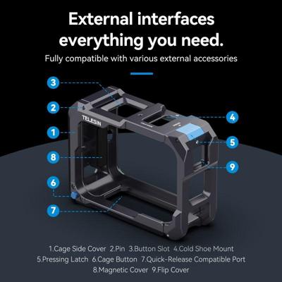 Telesin metalen behuizing voor GoPro Hero 13 met magnetisch opladen