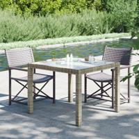 Tuintafel 90x90x75 cm gehard glas en poly rattan grijs - thumbnail