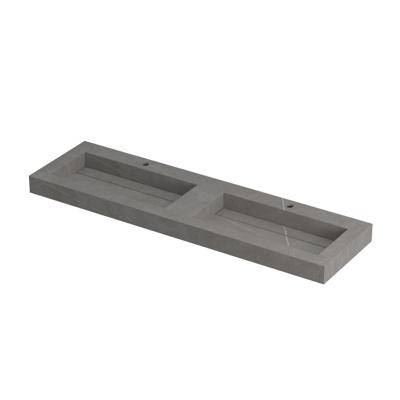 INK Pitch Wastafel Keramische Slab Bak Dubbel met Drain en Front en Side Skirts 2 Kraangaten - 1600x450x90 mm - Armani Grey Mat
