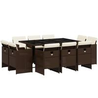11-delige Tuinset met kussens poly rattan bruin - thumbnail