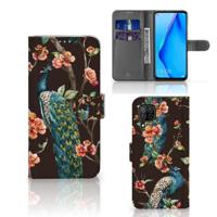 Huawei P40 Lite | Telefoonhoesje | Met pasjeshouder | Pauw met Bloemen - thumbnail
