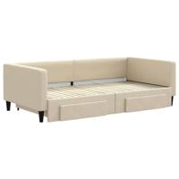 Slaapbank met onderschuifbed en lades 100x200 cm stof crème - thumbnail