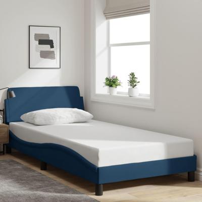 Bedframe met hoofdeinde zonder matras 100x200 cm stof blauw