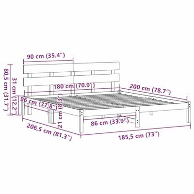 Bedframe met hoofdeinde Bruin 180 x 200 cm Massief grenenhout