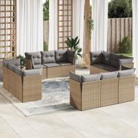 12-delige Loungeset met kussens poly rattan beige - thumbnail