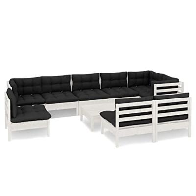 10-delige Loungeset met kussens massief grenenhout wit