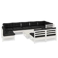 10-delige Loungeset met kussens massief grenenhout wit - thumbnail