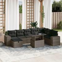 9-delige Loungeset met kussens poly rattan grijs - thumbnail