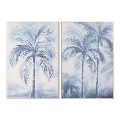 Canvas Home ESPRIT Blauw Wit Palmen Tropisch 82,5 x 3,5 x 122,5 cm (2 Stuks)