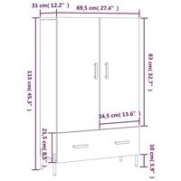 Hoge kast 69,5x31x115 cm bewerkt hout wit - thumbnail
