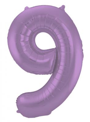 Folieballon Paars Metallic Mat Cijfer 9 - 86 cm