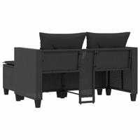 Tuinbank 2-zits met voetenbanken poly rattan zwart - thumbnail