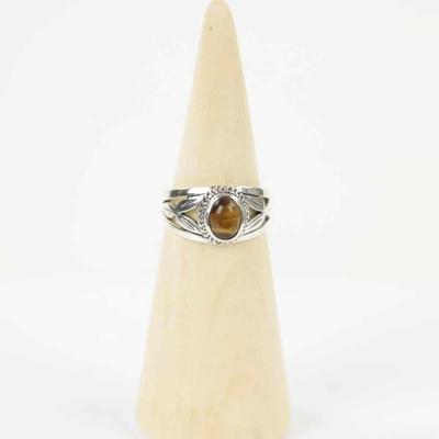 Zilveren Ring Mt. 10/62 met Tijgeroog, Handgemaakt in Thailand