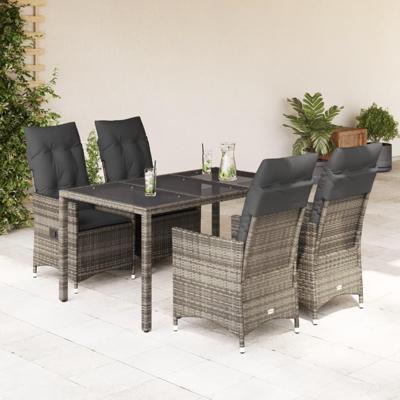 5-delige Tuinset met kussens poly rattan grijs