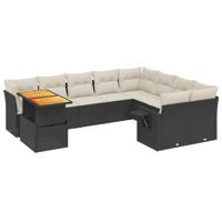 10-delige Loungeset met kussens poly rattan zwart - thumbnail
