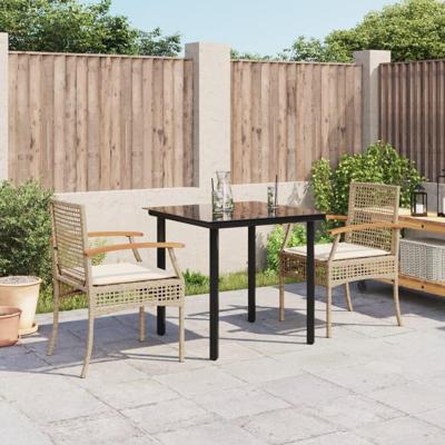 3-delige Tuinset met kussens poly rattan beige