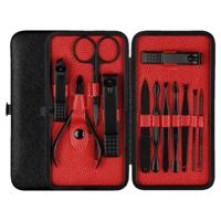 12 in 1 geavanceerde RVS Nail Care Clipper Pedicure Manicure Kits met lederen Case (rood + zwart) - thumbnail