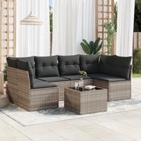 7-delige Loungeset met kussens poly rattan lichtgrijs - thumbnail