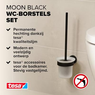tesa MOON BLACK Toiletborstelset Lijm Metaal