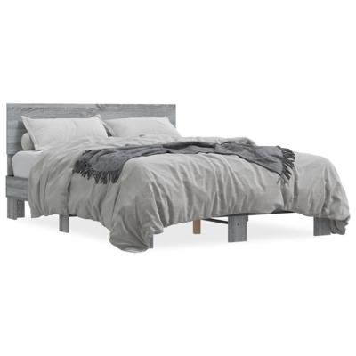 Bedframe bewerkt hout metaal grijs sonoma eiken 120x200 cm - thumbnail