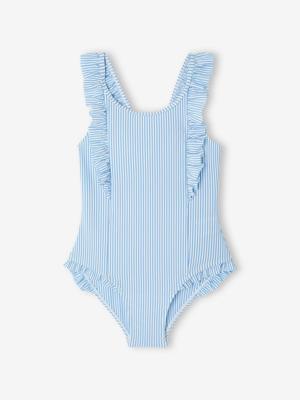Gestreept 1-delig meisjesbadpak hemelsblauw