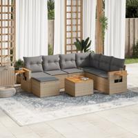 8-delige Loungeset met kussens poly rattan beige - thumbnail