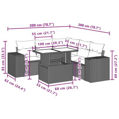 6-delige Loungeset met kussens poly rattan bruin - thumbnail