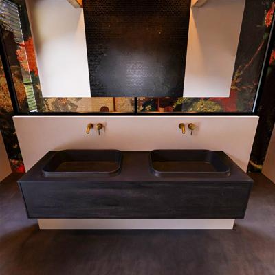 Badkamermeubelset Mondiaz Erin 150 cm met 1 Lade met RIDGE Wastafel Dubbel Urban Zonder Kraangaten Greeploos Mat Antracite Badkamermeubelset Mondiaz Erin 150 cm met 1 Lade met RIDGE Wastafel Dubbel Urban Zonder Kraangaten Greeploos Mat Antracite