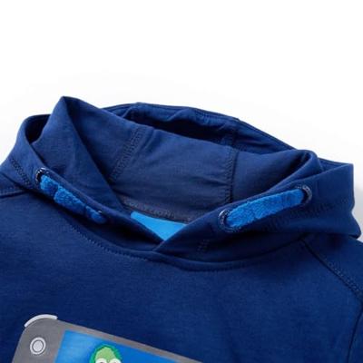 Kindertrui met capuchon spelcomputerprint 116 donkerblauw - thumbnail