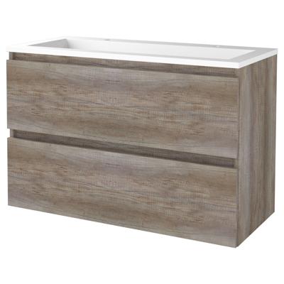 Badmeubelset BWS Salt 100x46cm Greeploos 2 Lades Met Wastafel Acryl 2 Kraangaten Scotch Oak