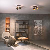 Jimmy LED Plafondspot - 2 spots - Kantelbaar - Draaibaar - Zwart/Goud - E14 fitting - IP20 voor binnen - Textiel spot - thumbnail