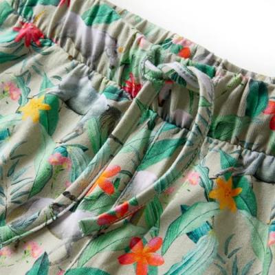 Kindershorts met trekkoord eenhoorn en plantenprint 92 lichtkaki