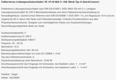 Hager ADZ366D Aardlekschakelaar/zekeringautomaat 4-polig 16 A 0.03 A 230 V Hager ADZ366D Aardlekschakelaar/zekeringautomaat 4-polig 16 A 0.03 A 230 V