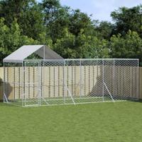 Hondenkennel met dak 6x2x2,5 m gegalvaniseerd staal zilverkleur - thumbnail
