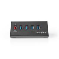 Nedis UHUBUP3510BK Usb-hub 5-poorts Usb 3.0 Met Externe Voeding Qc3.0 Oplaadpoort 5 Gbps Aluminium - thumbnail