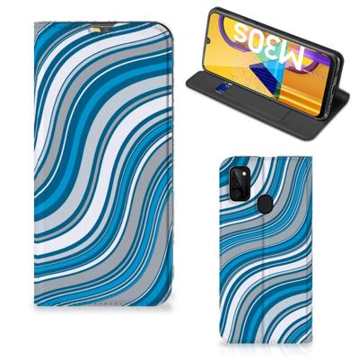 Samsung Galaxy M30s | M21 | Hoesje met Magneet | Waves Blue Samsung Galaxy M30s | M21 | Hoesje met Magneet | Waves Blue