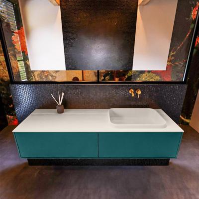 Badkamermeubelset Mondiaz Erin 150 cm met 2 Lades met RIDGE Wastafel Rechts Linen Zonder Kraangaten Greeploos Mat Smag