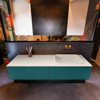 Badkamermeubelset Mondiaz Erin 150 cm met 2 Lades met RIDGE Wastafel Rechts Linen Zonder Kraangaten Greeploos Mat Smag - thumbnail