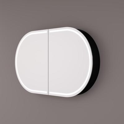 HIPP Design spiegelkast Ovaal Recht - Mat Zwart 45 x 90 x 13 cm met LED Verlichting. Spiegelverwarming en Stopcontact